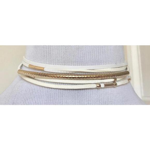 NWT Ettika White Vegan Suede Wrap Necklace Multi-Strand Gold-Tone OS - Picture 3 of 6